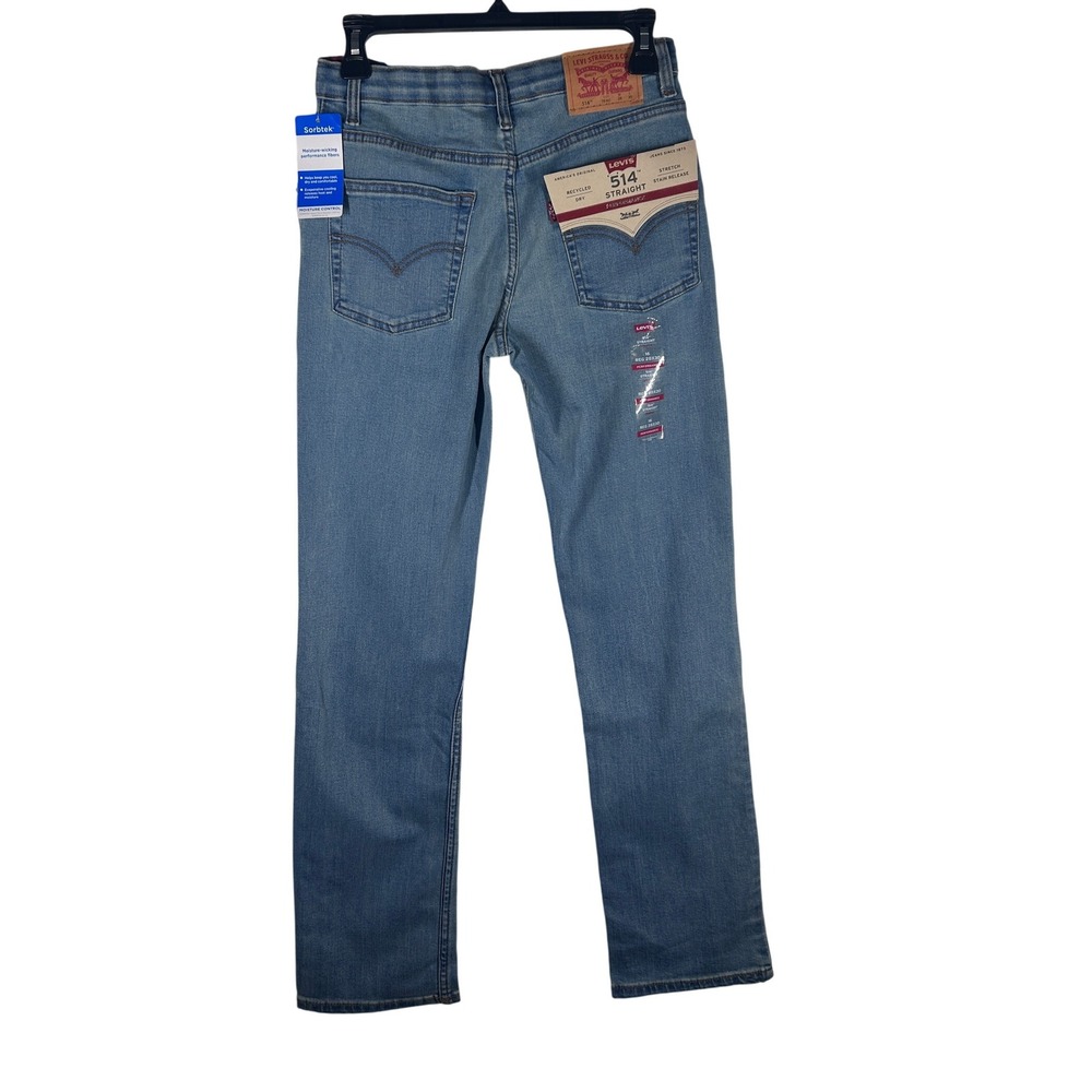 Levis 514 Straight Boys Jeans Size‎ 16 Reg W28 L30 Blue Performance Stretch NWT